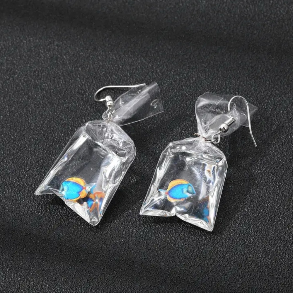 š š Fish Bag Earrings with Blue and Orange Design